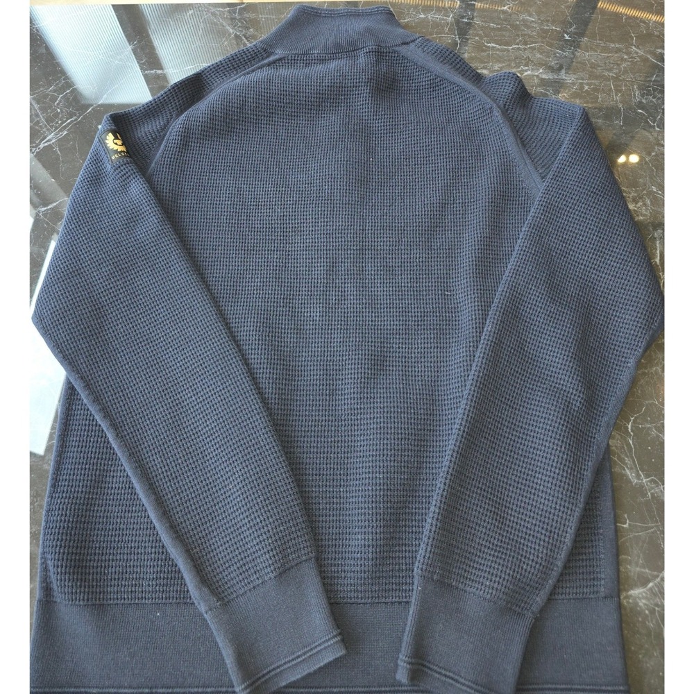 Belstaff Mens Quarter 1/4 Zip Pullover Knit Sweater Arm Logo Large Navy‎ Blue - Picture 6 of 6